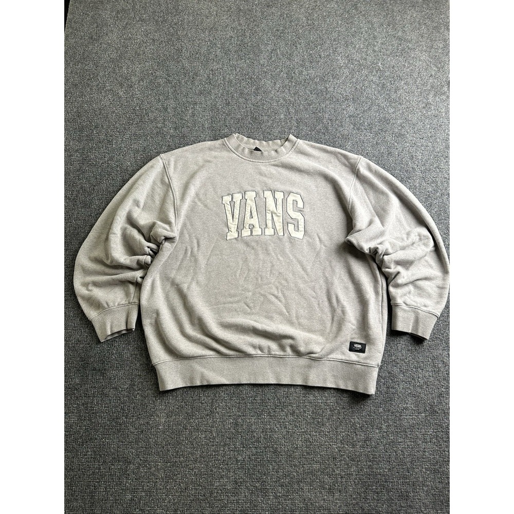 Mens Sweatshirt Vans Collegiate Logo Gray Loose Fit Pullover, Size L